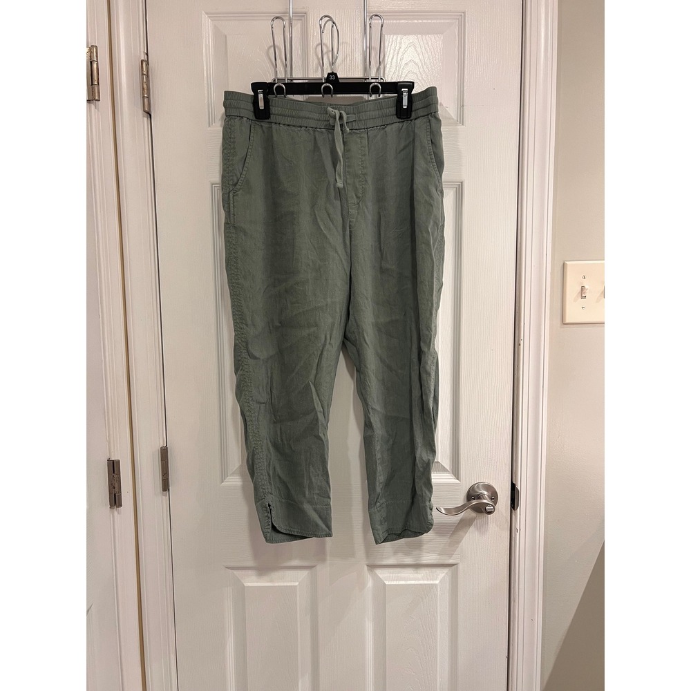 Magnolia Grace Olive Green Linen‎ Blend Cropped Pants Elastic Waist Large